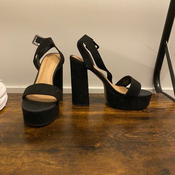 ASOS Black Suede Platform Block Heels - Picture 2 of 2